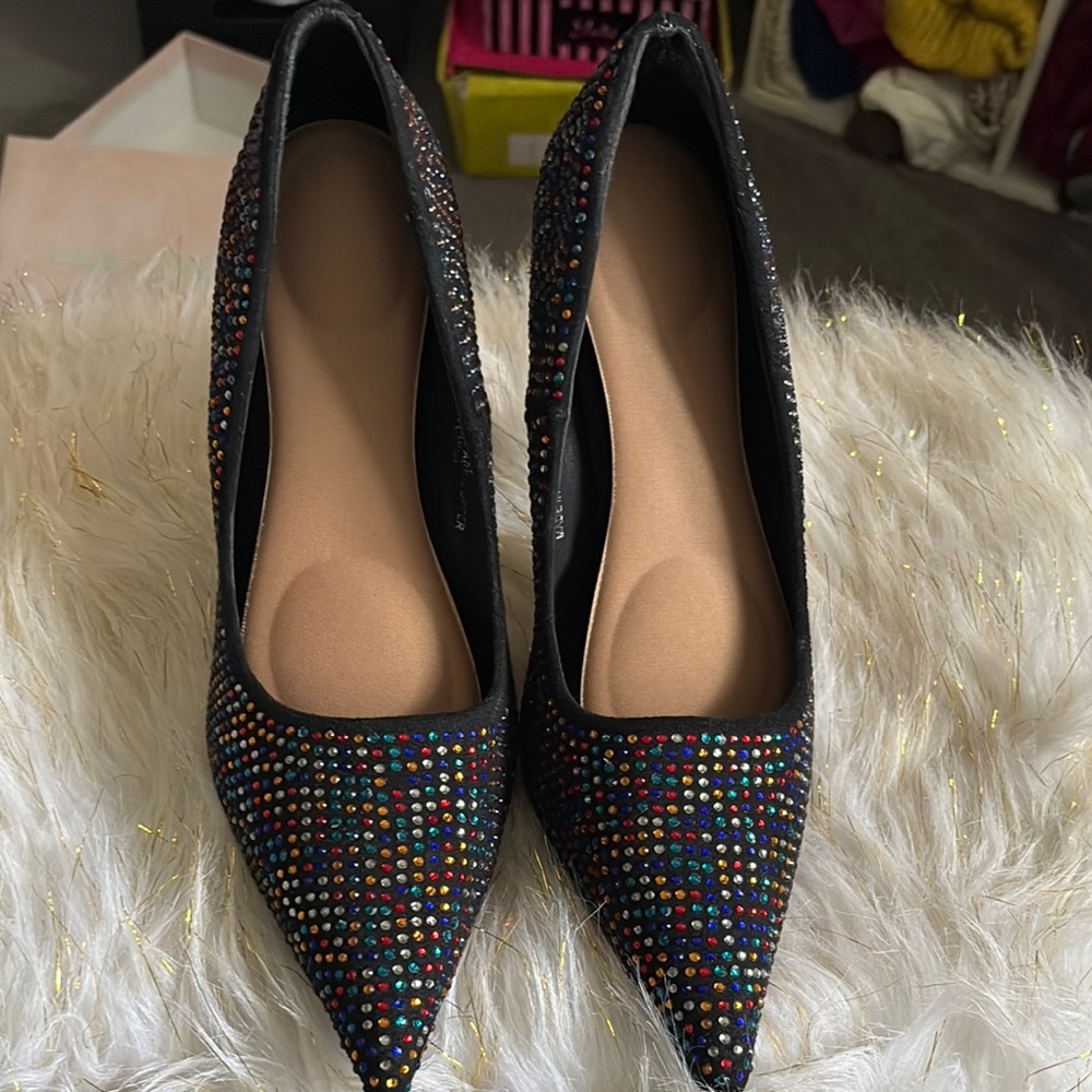 Elegant Black Multicolor Studded Women's Heels
